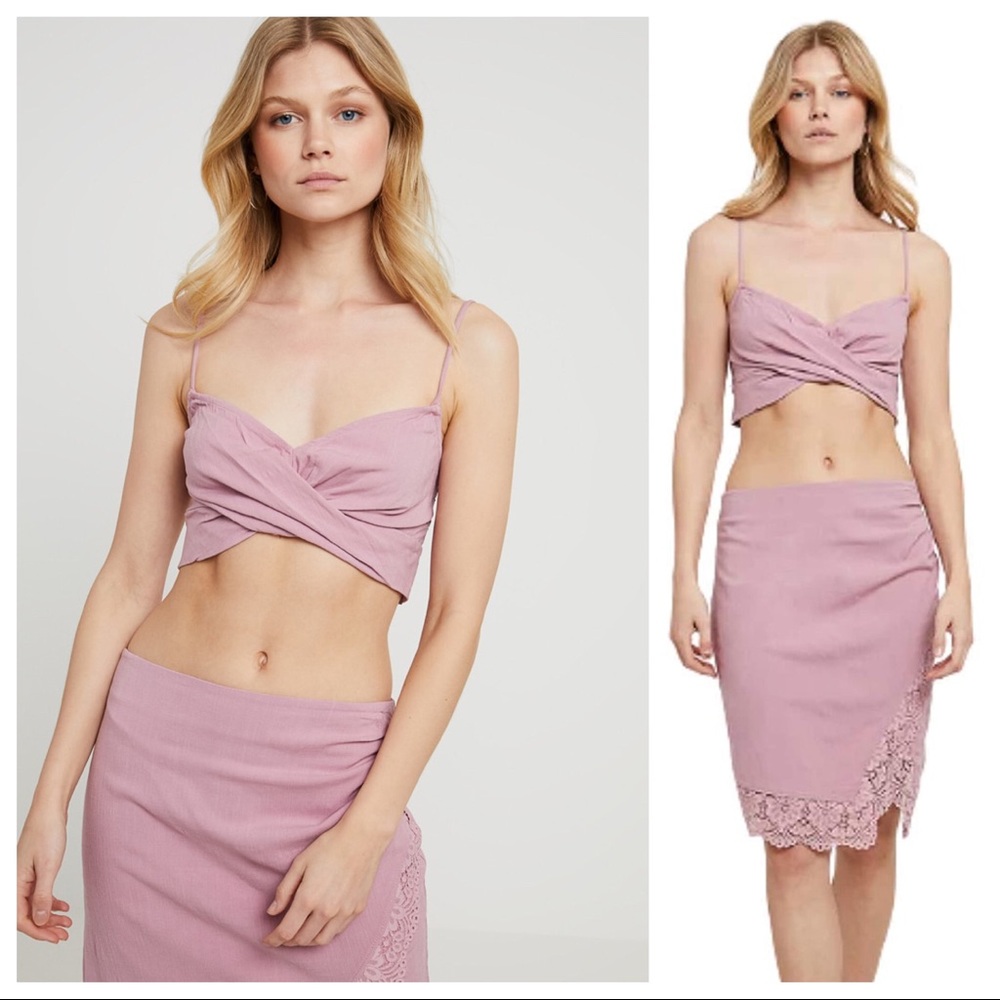 FREE PEOPLE BOHO KNIT MINI SKIRT CAMI TANK CROP TOP BOHEMIAN 2 PIECE SET A3C - Picture 12 of 16